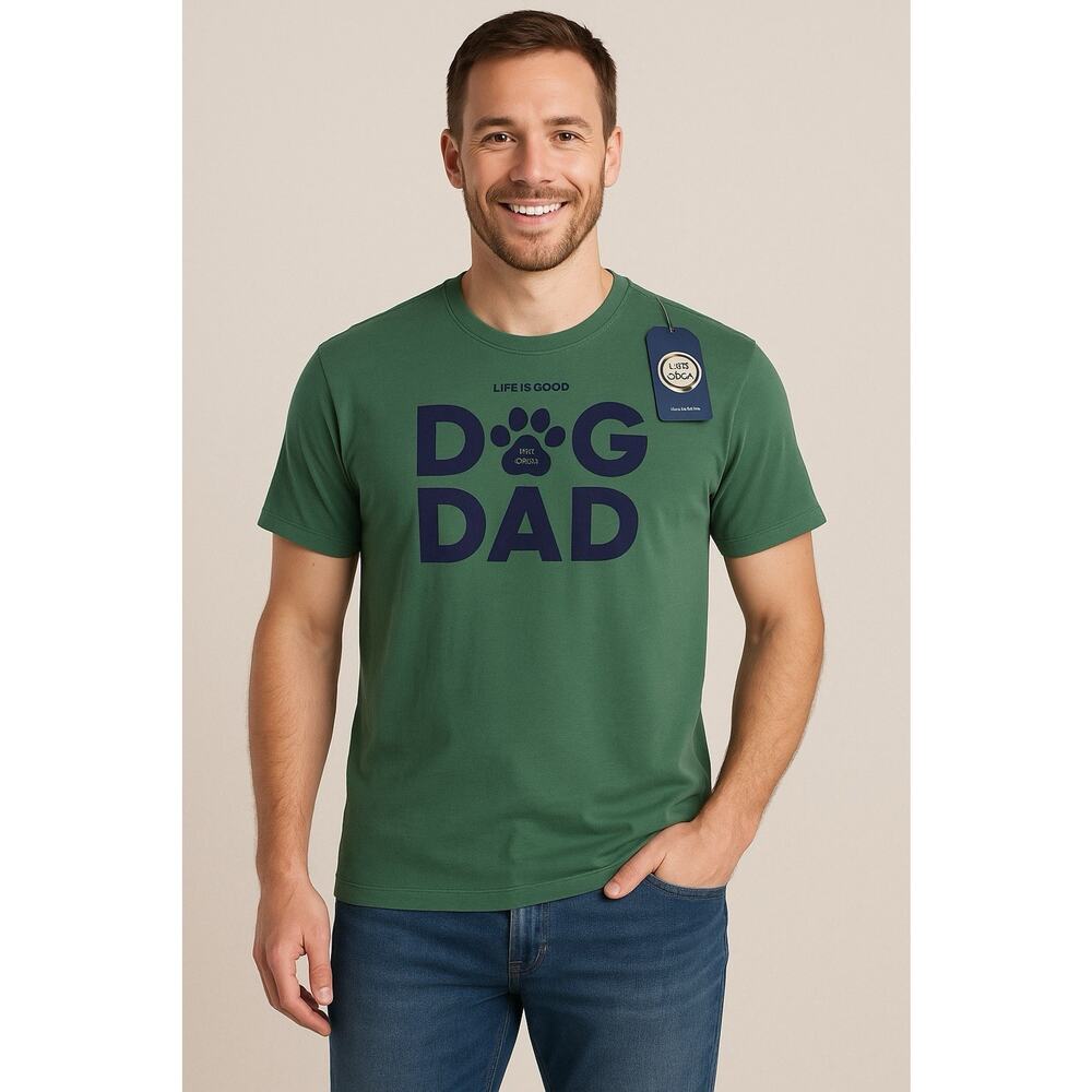 Life is Good Dog Dad T-Shirt Men’s Small Green Crusher Lite Cotton NWT